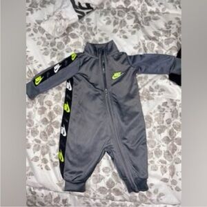 NB Nike INFANT Gray and Neon Green zip up one piece
